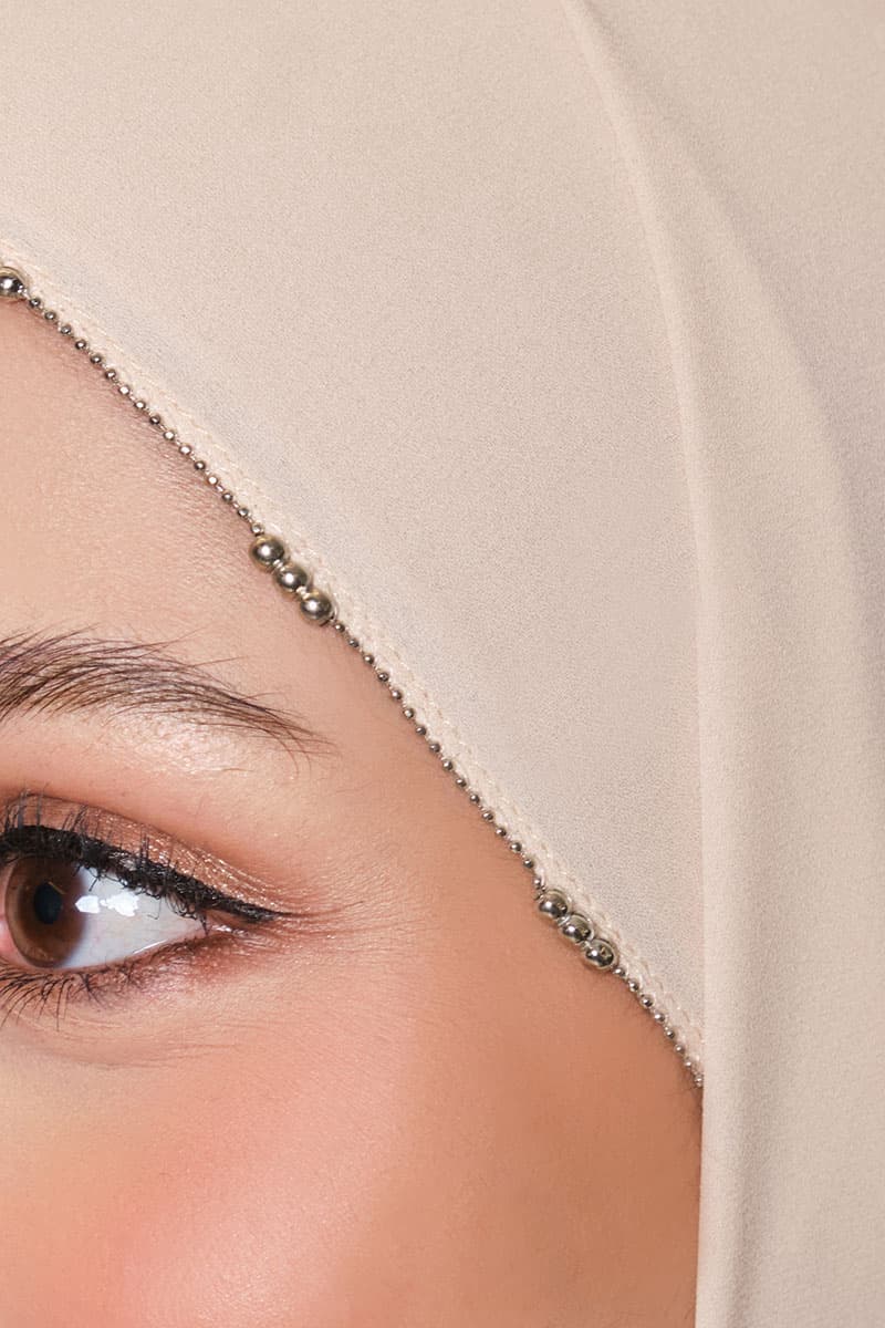 Brityn Beaded Headscarf - Oatmilk - Image 3