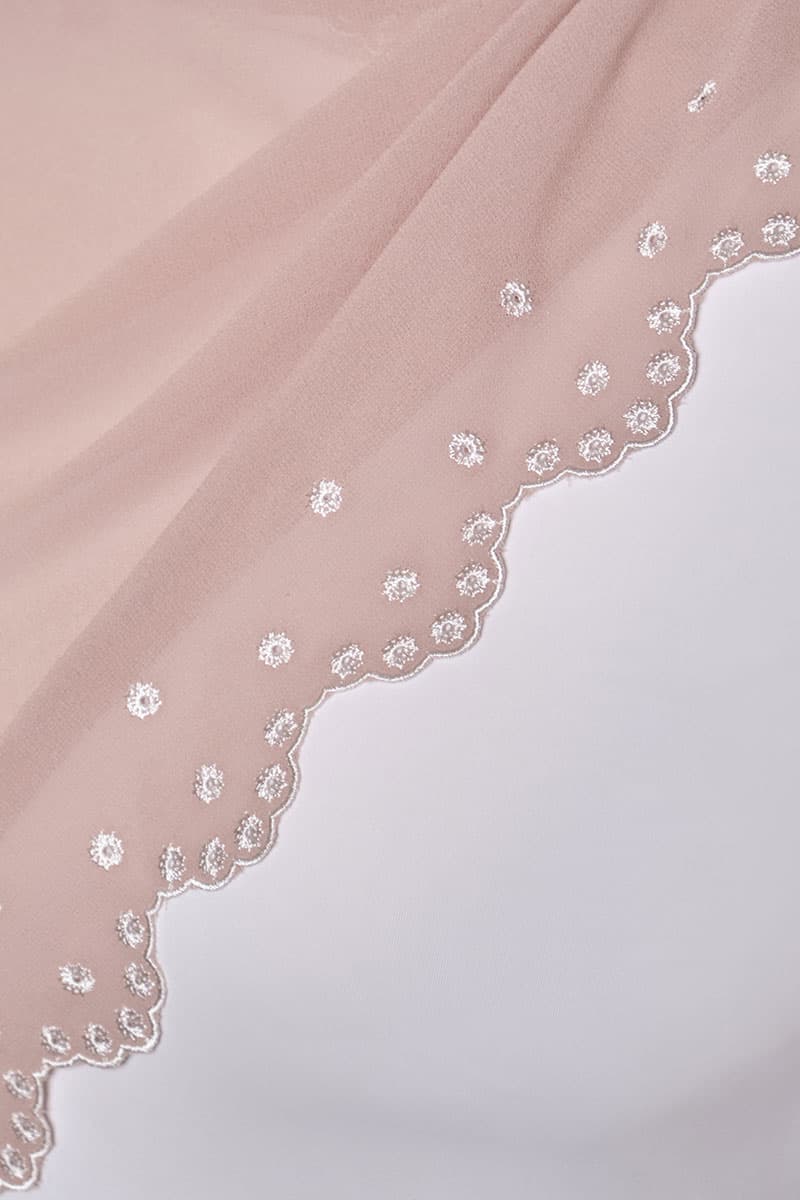 Aleandra Embroidered Scallop Headscarf - Sand/White - Image 3