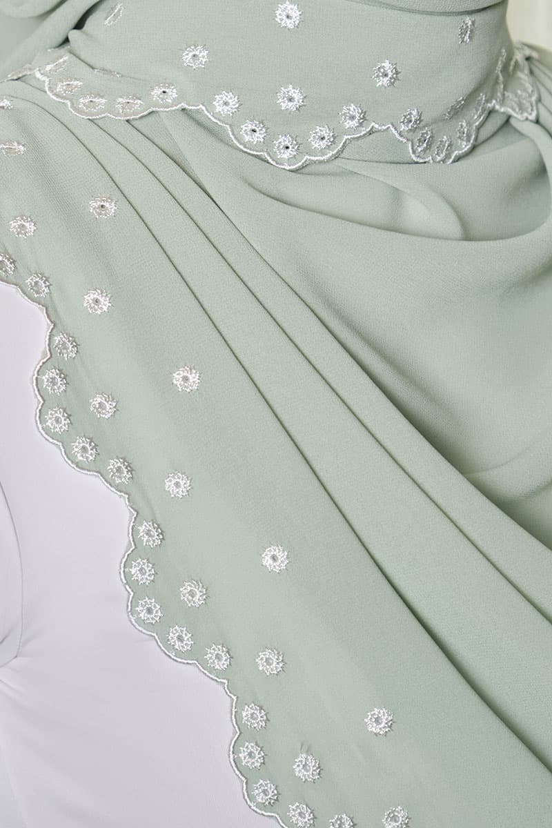 Aleandra Embroidered Scallop Headscarf - Seafoam/White - Image 3