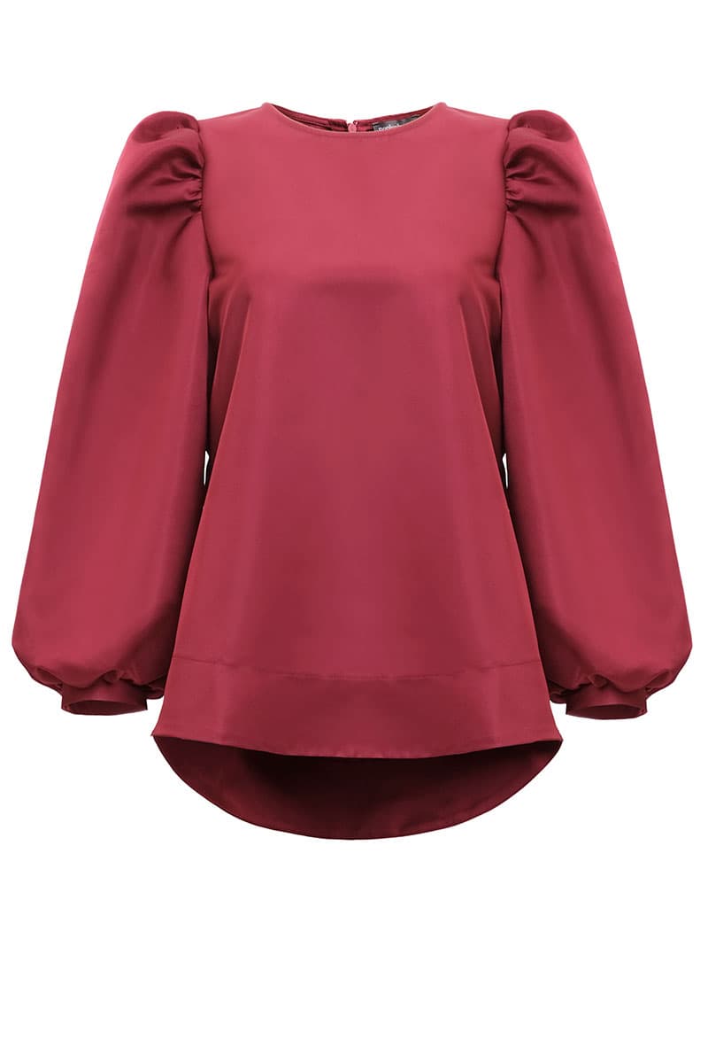Bayley Puff Shoulder Blouse - Maroon - Image 2
