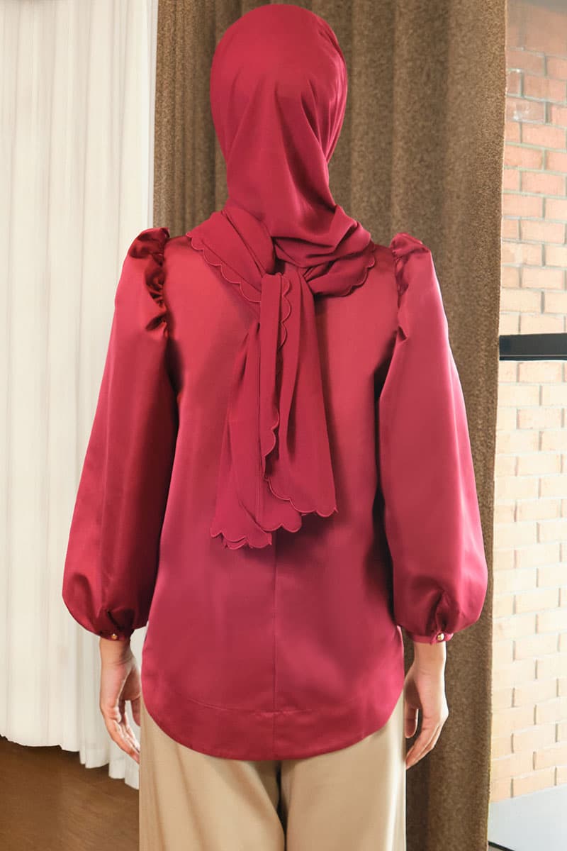 Bayley Puff Shoulder Blouse - Maroon - Image 4