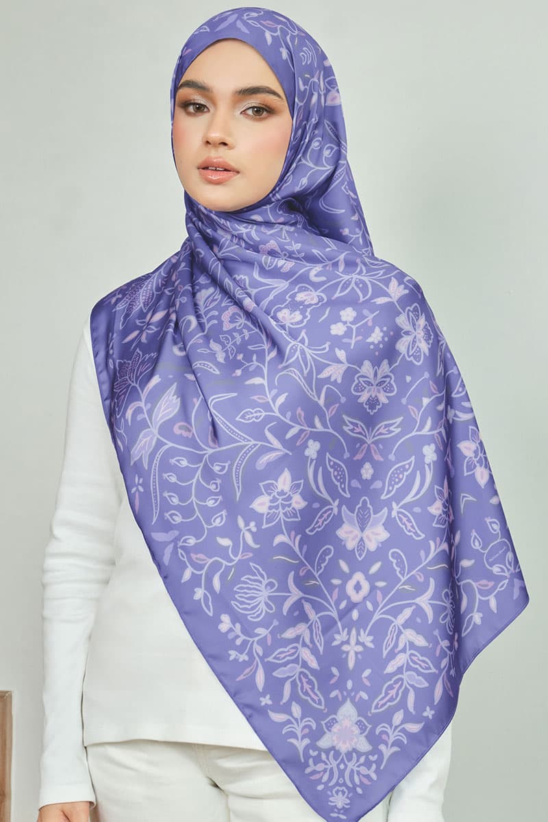 Aurelia Satin Rectangle Headscarf - Deep Periwinkle - Image 1