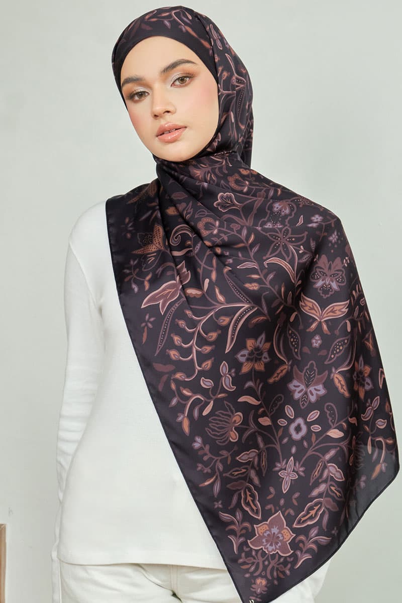 Aurelia Satin Rectangle Headscarf - Black - Image 1