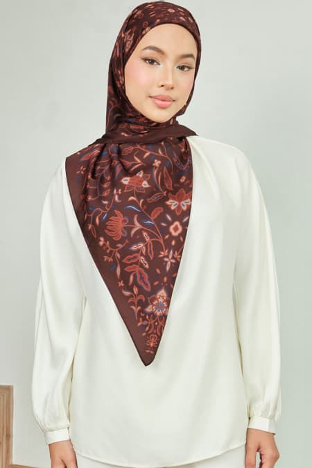 Azalea Satin Square Headscarf - Rustic Brown
