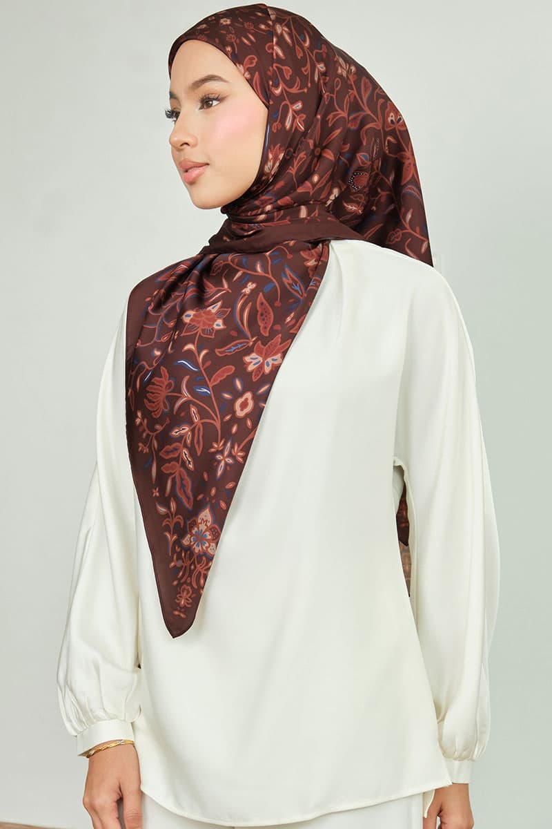 Azalea Satin Square Headscarf - Rustic Brown - Image 2
