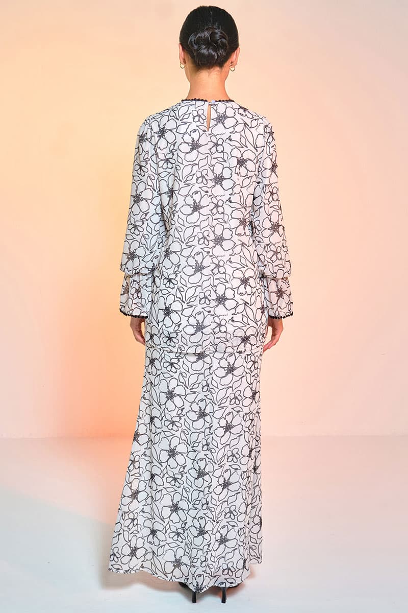 Fajar Blouse & Skirt - Ivory/Black Sketch - Image 4