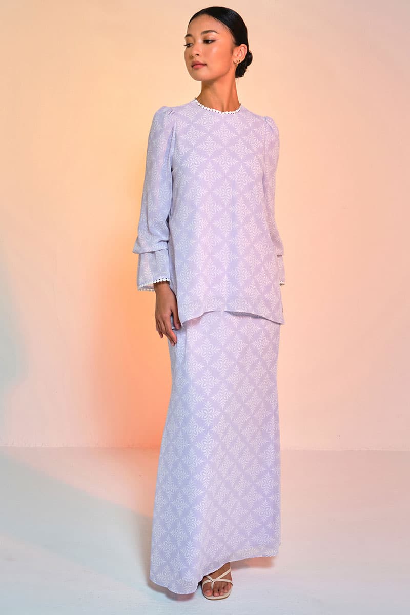 Fajar Blouse & Skirt - Lavender/Cream Damask - Image 1