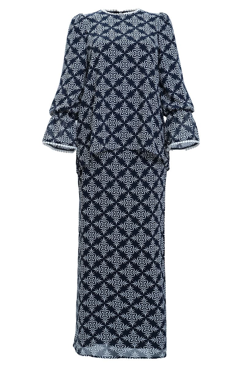 Fajar Blouse & Skirt - Midnight/Cream Damask - Image 2