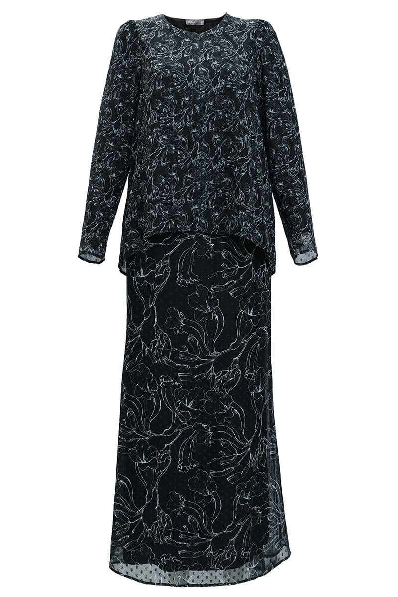Serilina Blouse & Skirt - Black Floral Art - Image 2