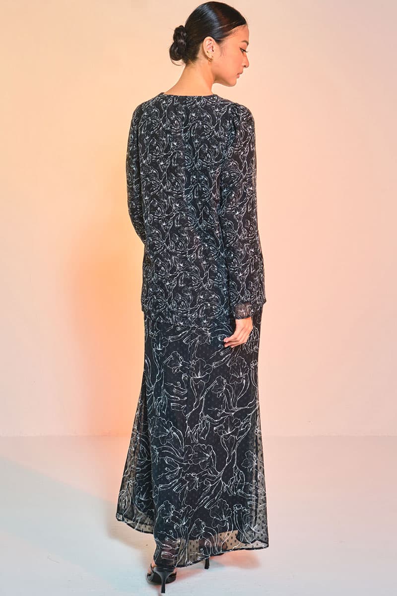 Serilina Blouse & Skirt - Black Floral Art - Image 4