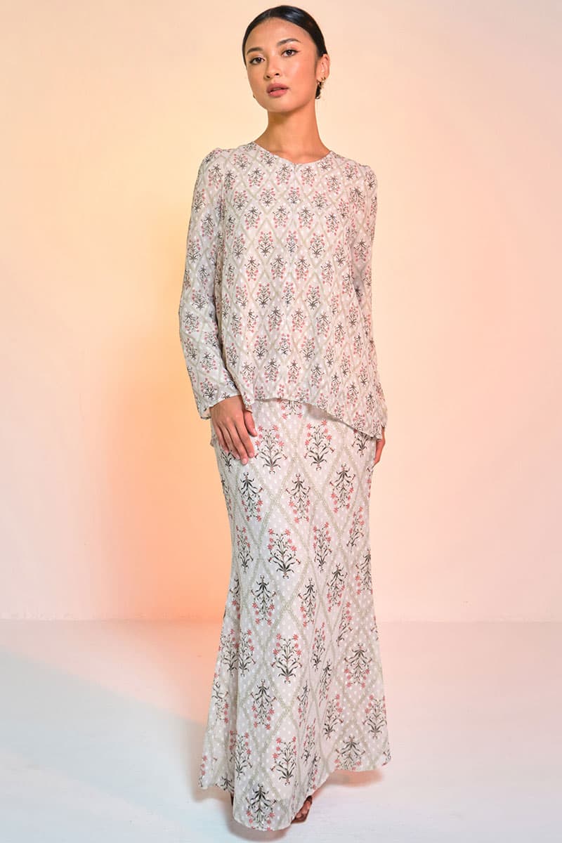 Serilina Blouse & Skirt - Beige Flower Motif - Image 1