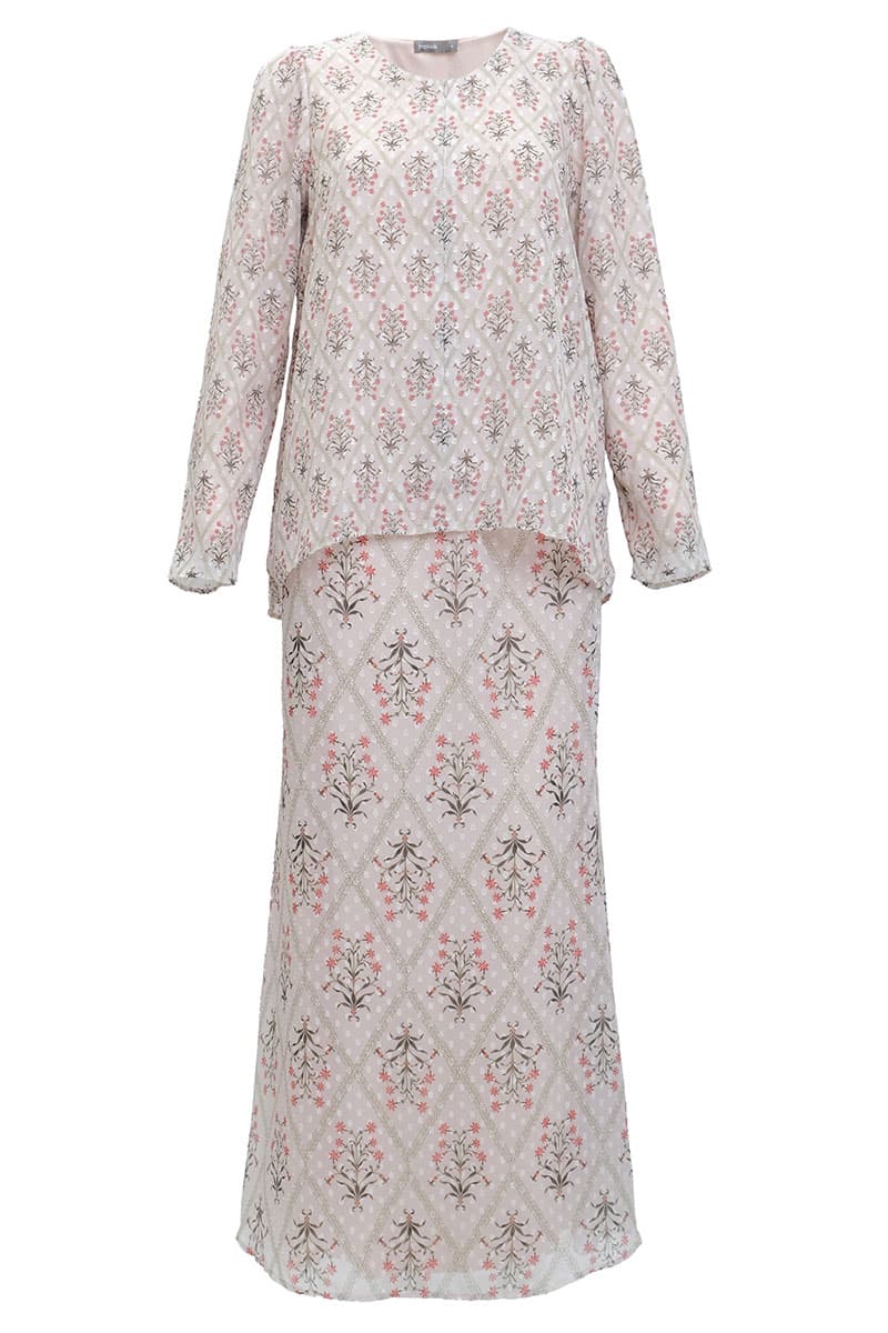 Serilina Blouse & Skirt - Beige Flower Motif - Image 2