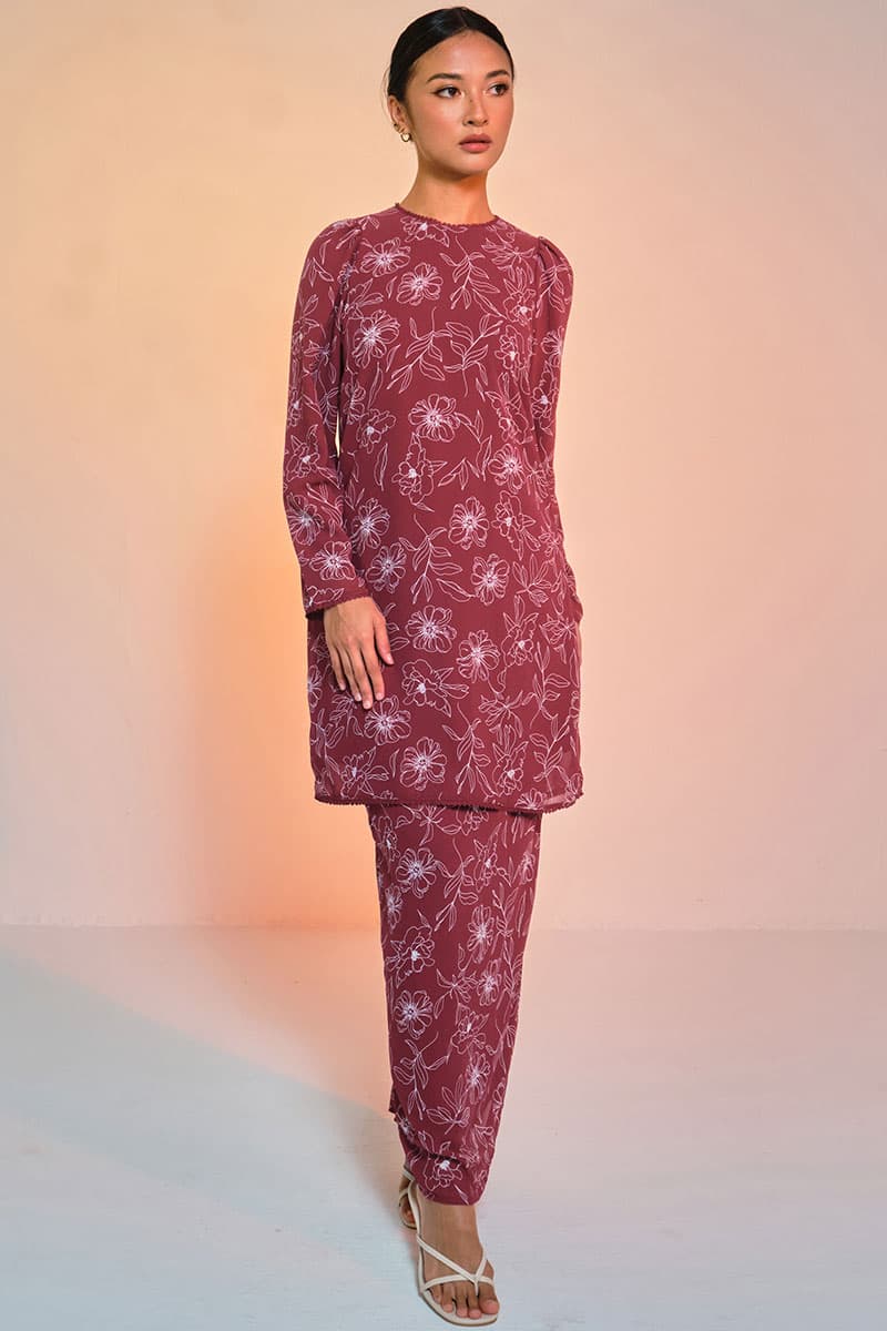 Bulanara Blouse & Skirt - Maroon Bloom - Image 1