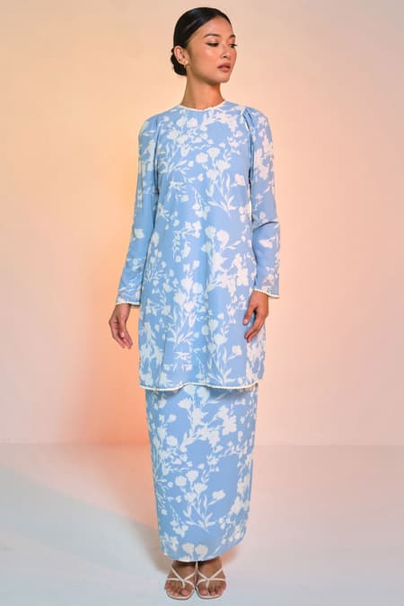 Bulanara Blouse & Skirt - Lake Blue Fleur