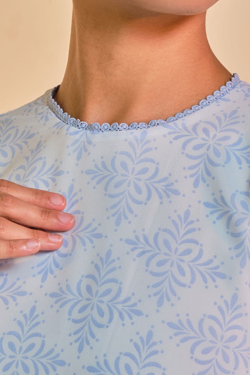 Bulanara Blouse & Skirt - White/Blue Damask - Image 6