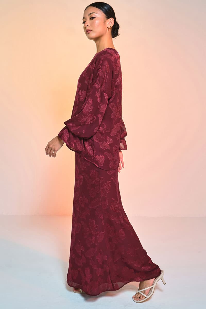 Suria Blouse & Skirt - Burgundy - Image 3