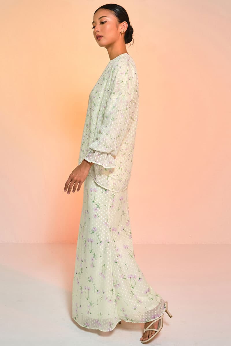 Suria Blouse & Skirt - Lime/Lilac Flower - Image 3