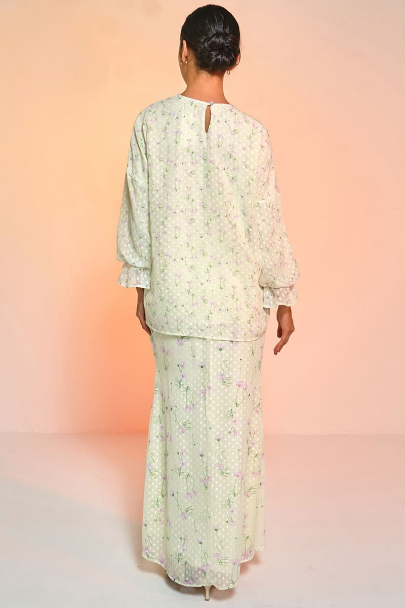 Suria Blouse & Skirt - Lime/Lilac Flower - Image 4
