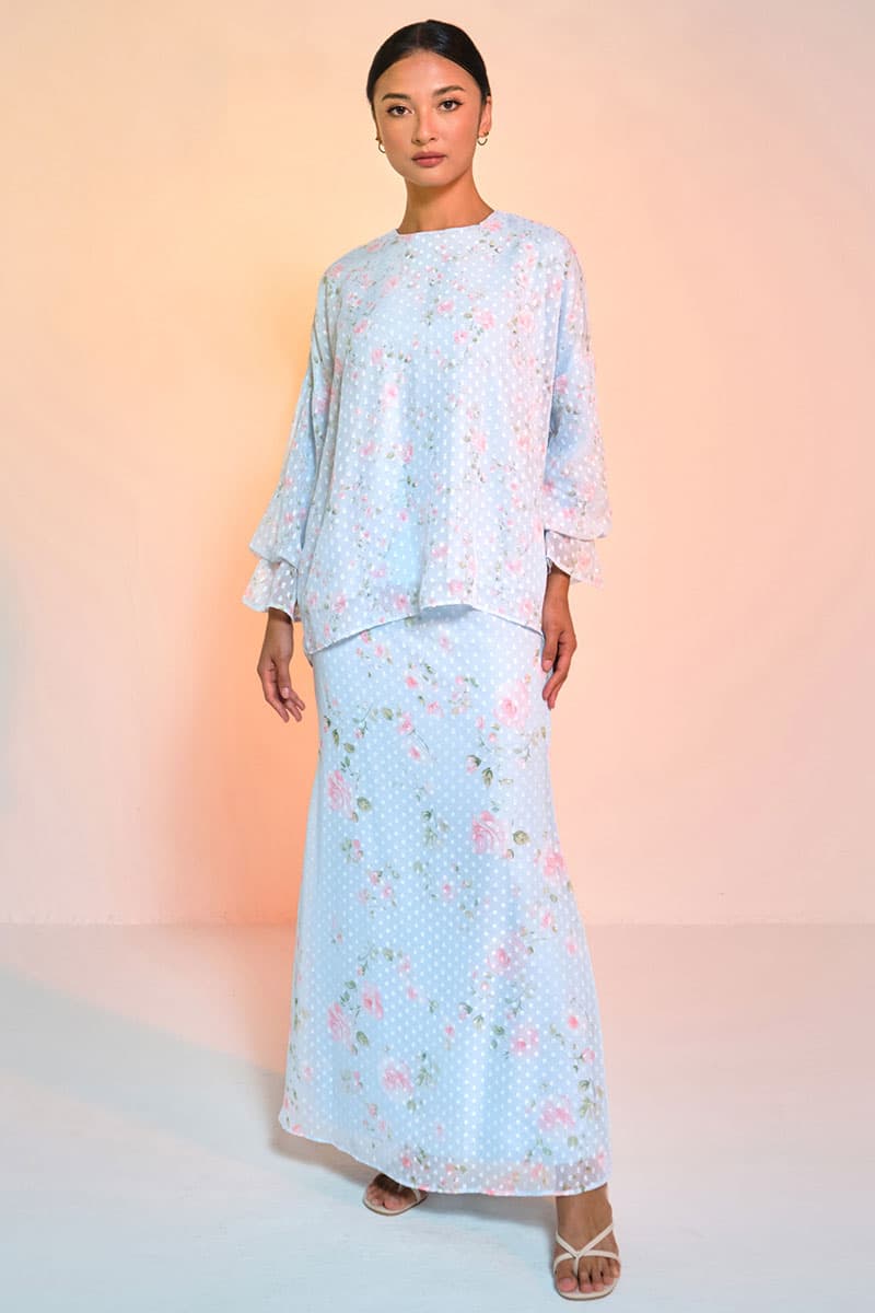 Suria Blouse & Skirt - Blue/Pink Rose - Image 1