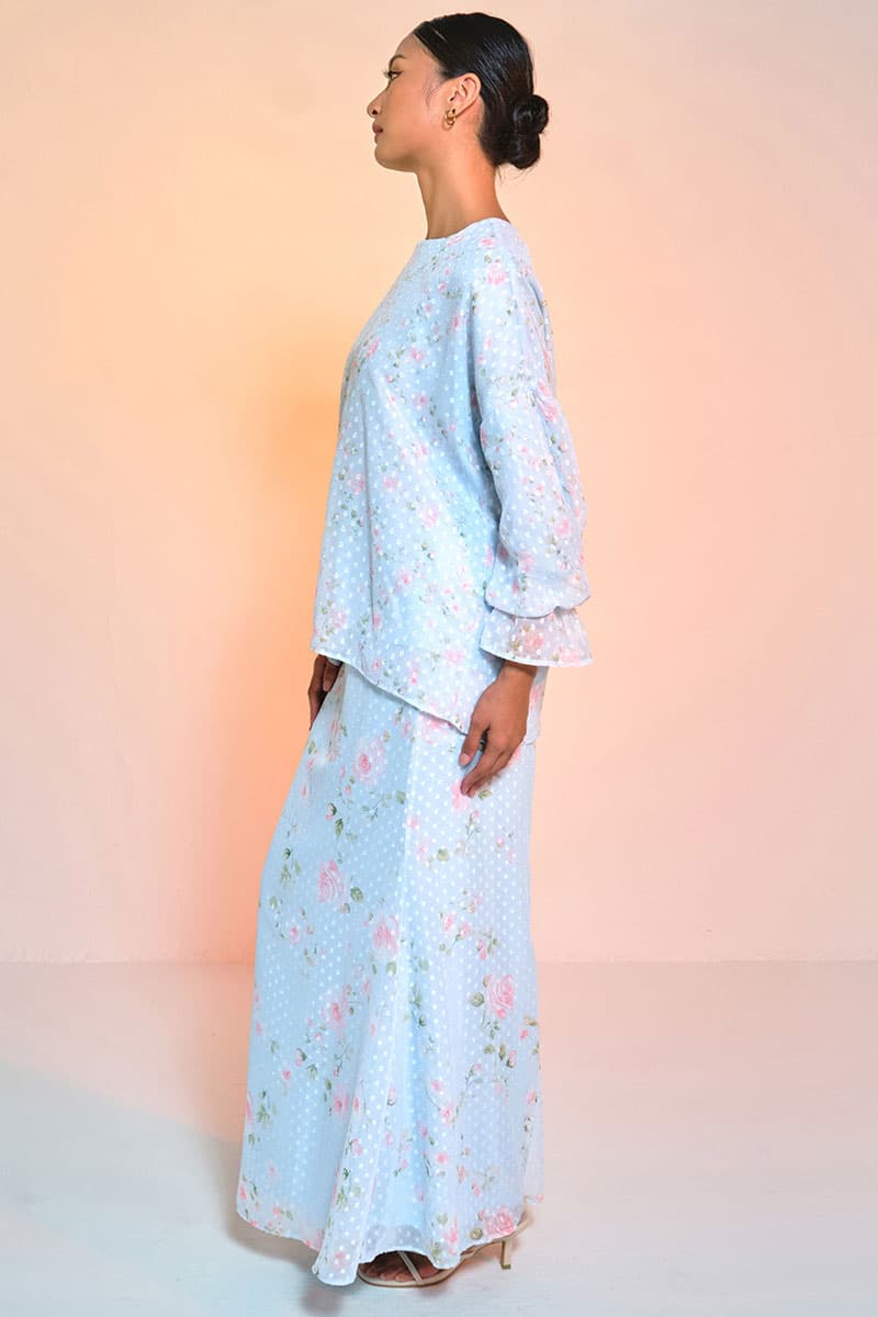 Suria Blouse & Skirt - Blue/Pink Rose - Image 3