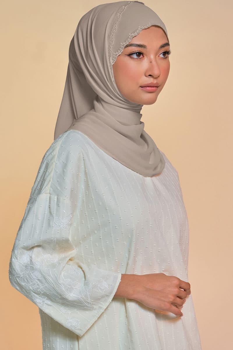 Tanuja Embroidered Scallop Headscarf - Pale Oak - Image 2