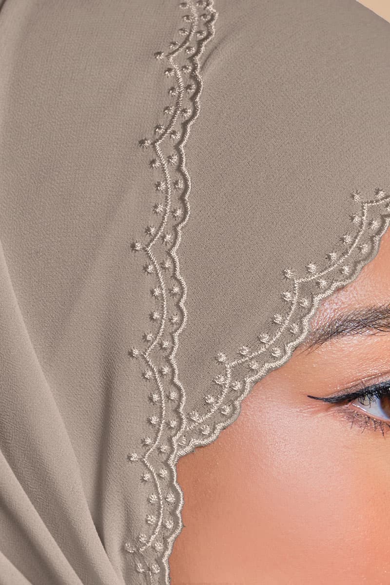 Tanuja Embroidered Scallop Headscarf - Pale Oak - Image 3