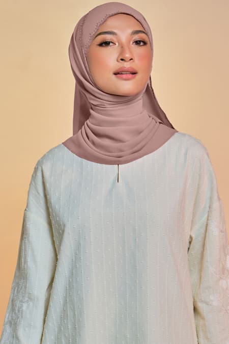 Tanuja Embroidered Scallop Headscarf - Brown Beige