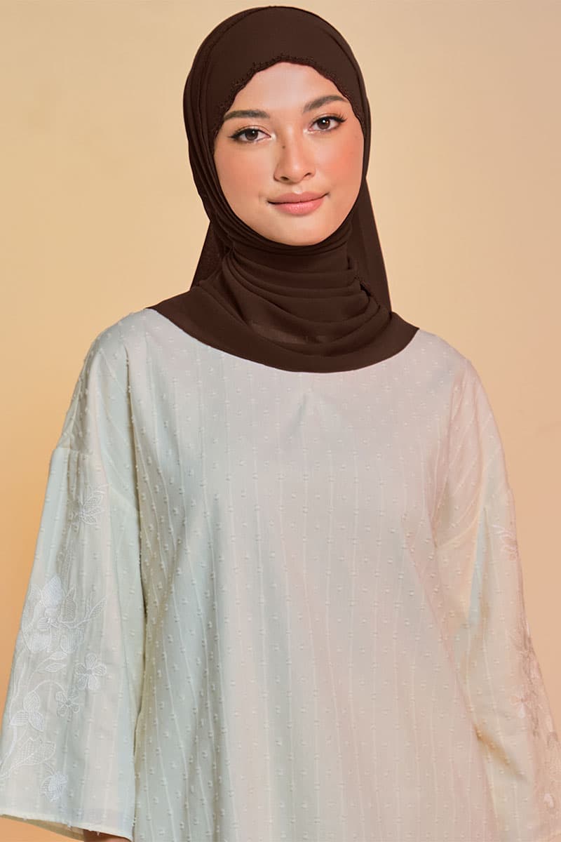 Tanuja Embroidered Scallop Headscarf - Pinecone - Image 1