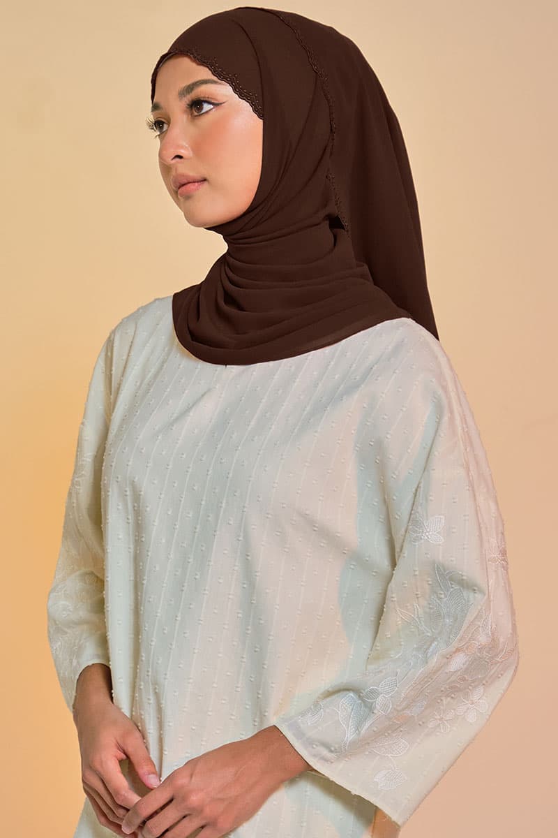 Tanuja Embroidered Scallop Headscarf - Pinecone - Image 2