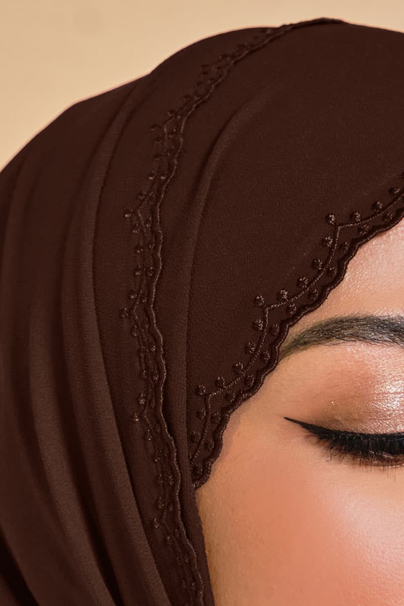 Tanuja Embroidered Scallop Headscarf - Pinecone - Image 3