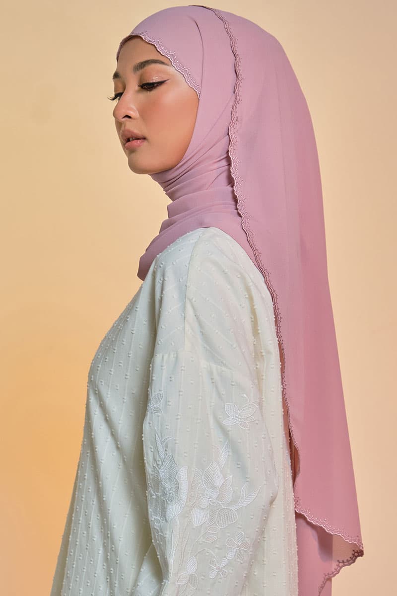 Tanuja Embroidered Scallop Headscarf - Wild Rose - Image 2