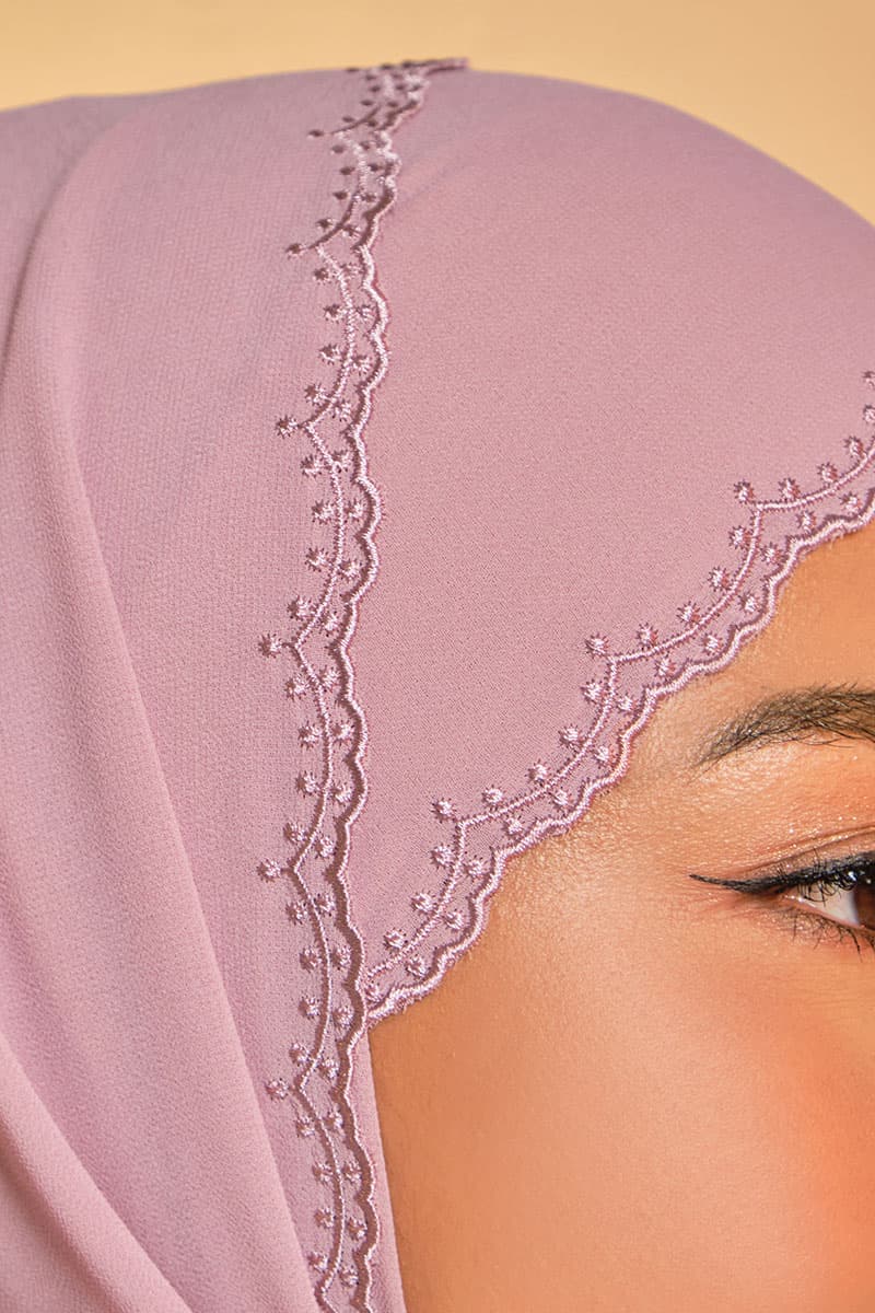 Tanuja Embroidered Scallop Headscarf - Wild Rose - Image 3
