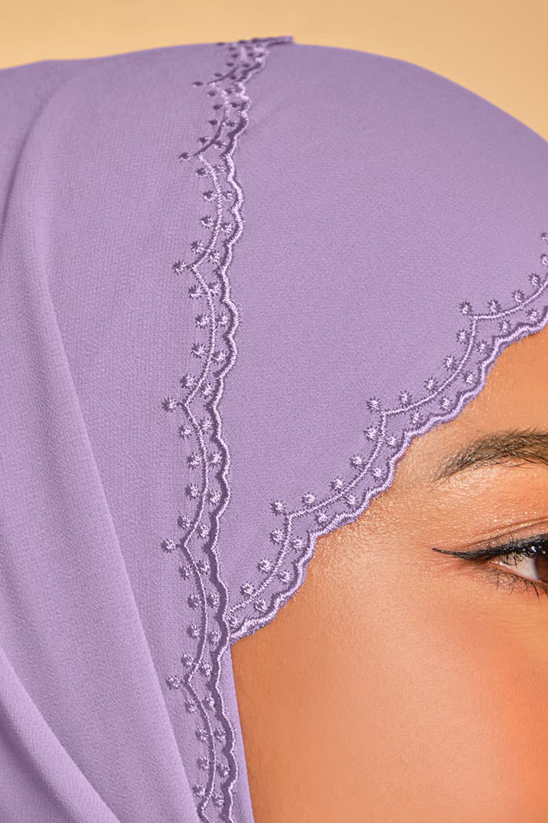 Tanuja Embroidered Scallop Headscarf - Dusty Lavender - Image 3
