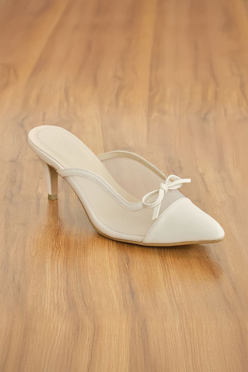 Berlynn Mesh Mule Heels - Cream - Image 5