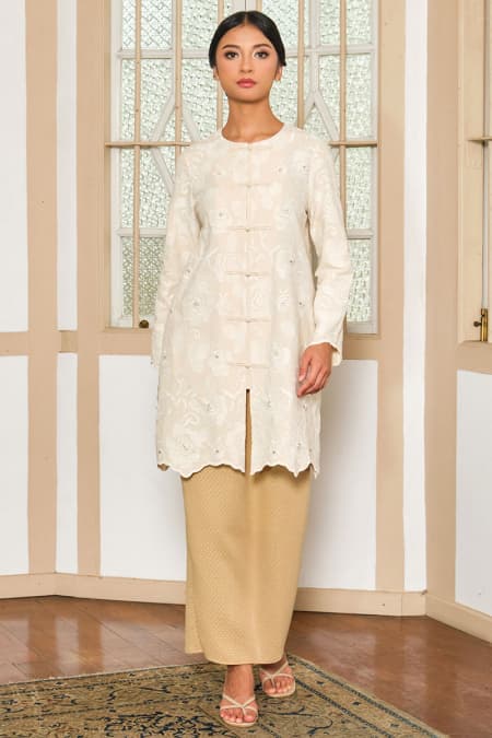 COTTON Amanira Blouse & Skirt - Beige/Khaki