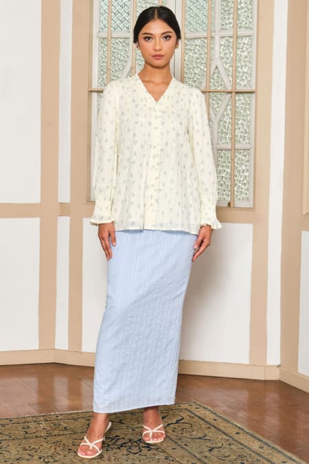 COTTON Ambar Blouse & Skirt - Blue Floral/Blue