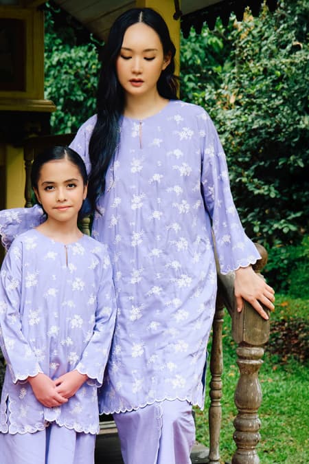 COTTON Bidari Blouse & Skirt - Blue Iris