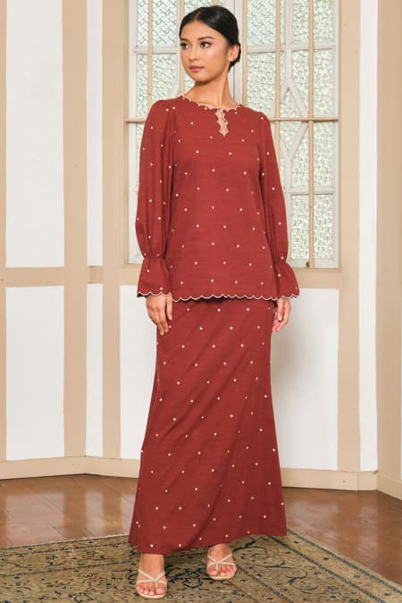 COTTON Lumira Blouse & Skirt - Burnt Umber