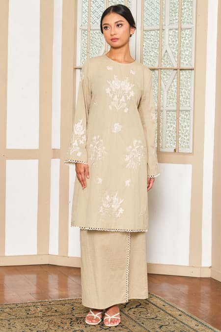 COTTON Mardyra Blouse & Skirt - Beige Check