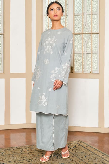 COTTON Mardyra Blouse & Skirt - Blue Check