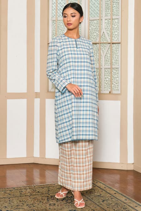 COTTON Melyra Blouse & Skirt - Blue Plaid/Brown Plaid