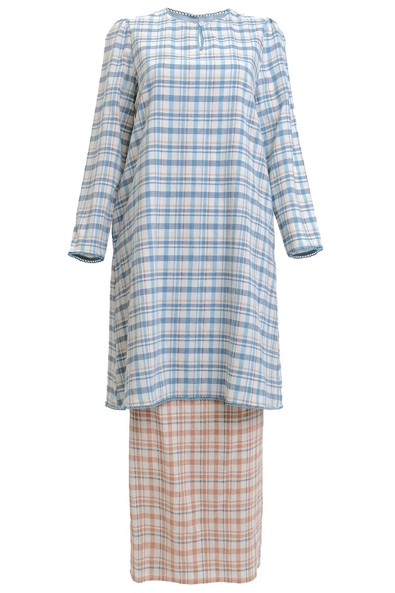 COTTON Melyra Blouse & Skirt - Blue Plaid/Brown Plaid - Image 2