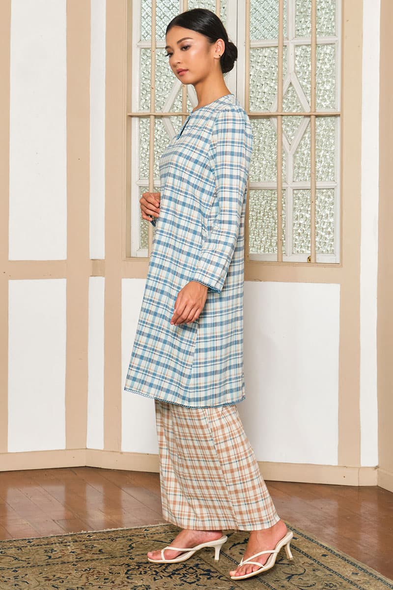 COTTON Melyra Blouse & Skirt - Blue Plaid/Brown Plaid - Image 3
