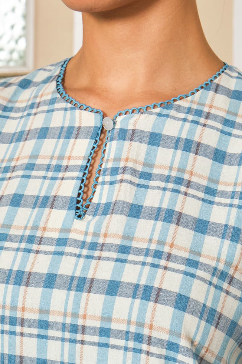 COTTON Melyra Blouse & Skirt - Blue Plaid/Brown Plaid - Image 5