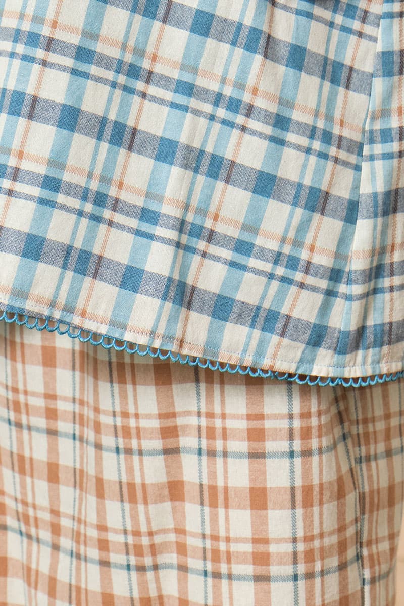 COTTON Melyra Blouse & Skirt - Blue Plaid/Brown Plaid - Image 7