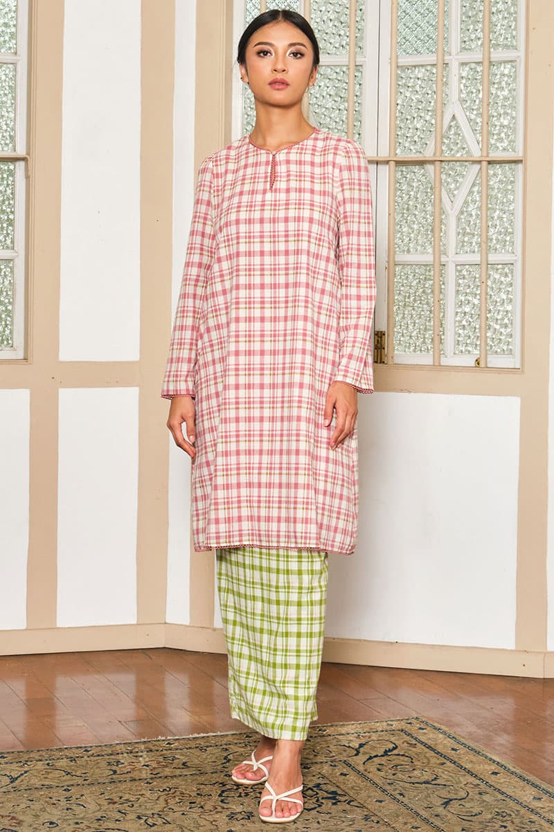 COTTON Melyra Blouse & Skirt - Pink Plaid/Green Plaid - Image 1