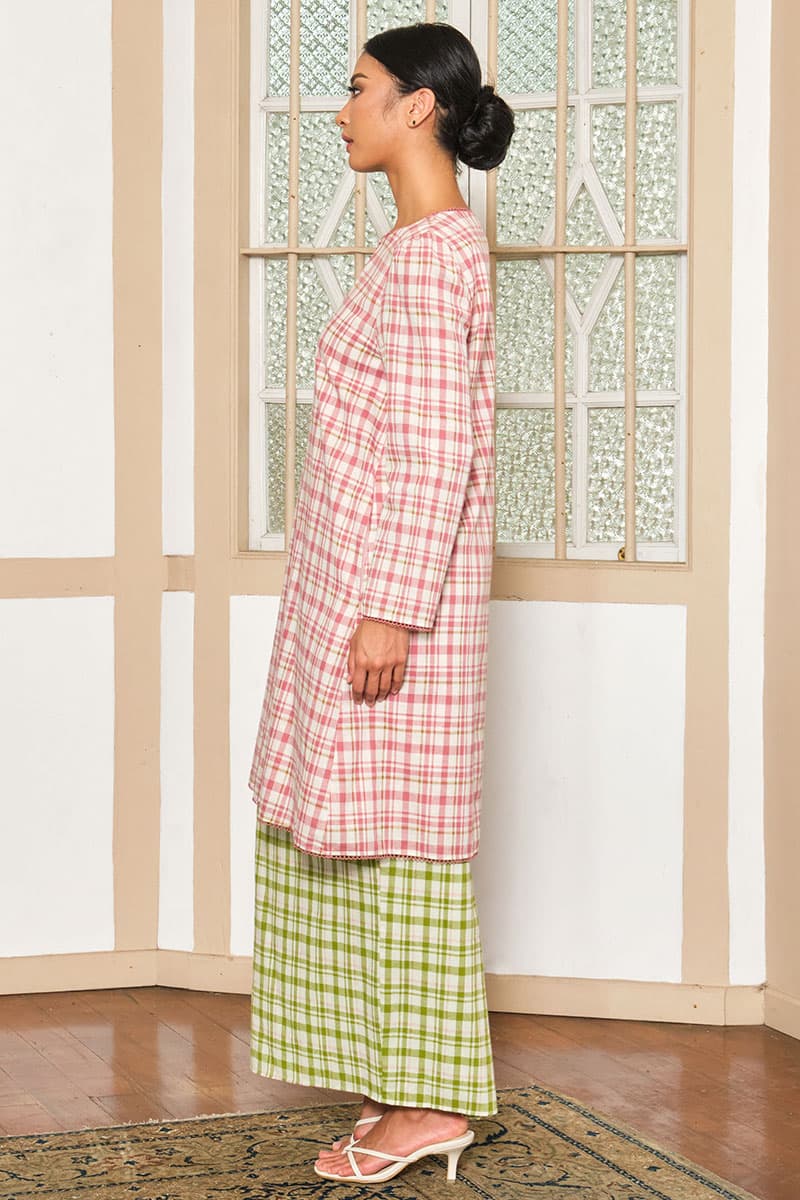 COTTON Melyra Blouse & Skirt - Pink Plaid/Green Plaid - Image 3