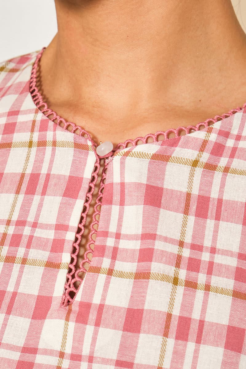 COTTON Melyra Blouse & Skirt - Pink Plaid/Green Plaid - Image 5