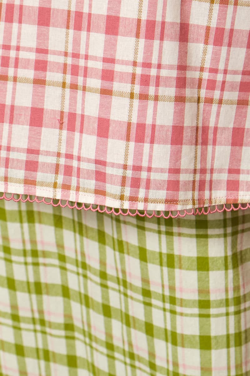 COTTON Melyra Blouse & Skirt - Pink Plaid/Green Plaid - Image 7