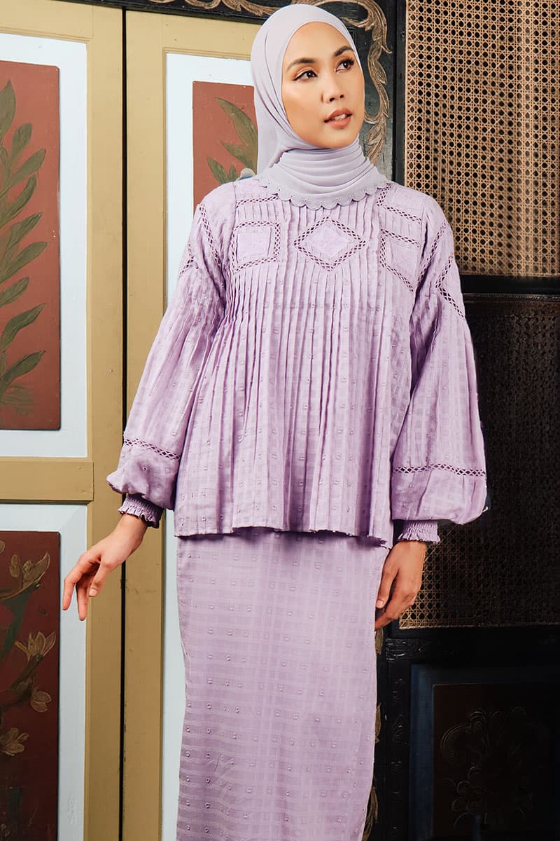 COTTON Velira Blouse & Skirt - Lilac - Image 1